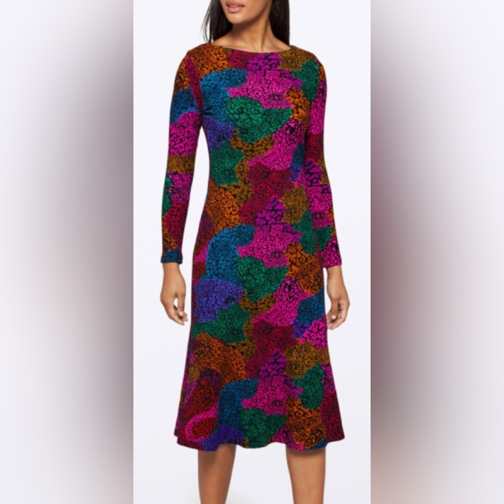FARM Rio Rainbow Mix Leopard Rib Jersey Dress, size S